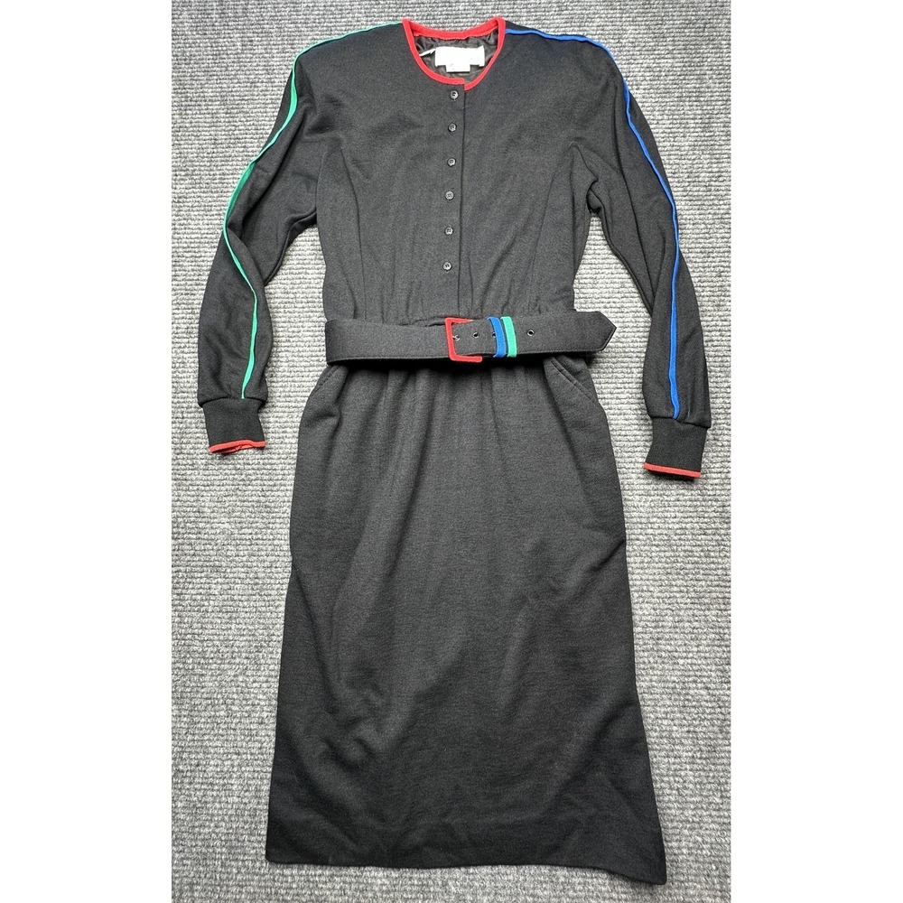 Vintage California Girl Dorothy Samuel Dress Womens 4 Black Sweater Belted 80s